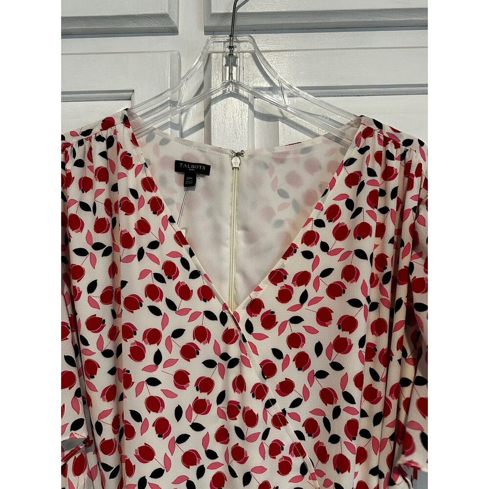 NEW Talbots Plus Cascade Wrap Midi Dress White Red Floral Size 24w Flowy Ruffle - Picture 2 of 10